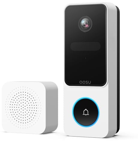 AOSU 2K HD Türklingel mit Kamera Kabellos, Smarte Video Türklingel mit Gong, 170° Weitwinkel, PIR-Bewegungserkennung und Paketdetektion, Nachtsicht, 2-Wege-Audio, 2,4GHz WLAN, Kompatibel mit Alexa