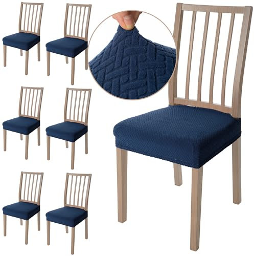 Viste tu hogar Pack 6 Funda Silla Comedor de 45 a 55 CM, Sin Respalda, 100% Poliéster, Impermeable, Fácil de Instalar y Limpiar, Cuadro, Azul Marino