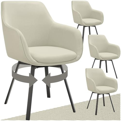 tectake® 4er Set Stuhl drehbar, Esszimmerstühle mit Armlehne, Küchenstühle, Stühle Esszimmer, Drehstühle für Dining Lounge, Esstisch, Schminktisch, Armlehnstuhl, Esszimmermöbel - Greige
