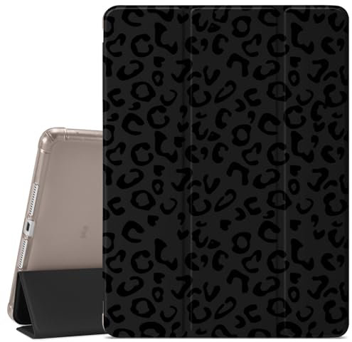 Étui de protection à motif léopard pour iPad Air 6ème 2024/11, iPad Air 4 (2020)/Air 5 (2022), porte-crayon, dos transparent et tablette intelligente à trois volets, noir