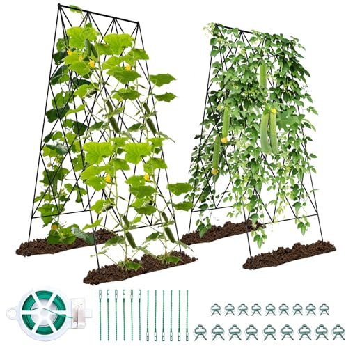 SUNYRISY 2 Stück Metall Gurke Rankhilfe, Rankgitter für Gurke, Gitternetz Kletterpflanzen Rankhilfe, Tomaten Rankhilfe, Pflanzenstütze für Blumen & Nutzpflanzen, Schwarz