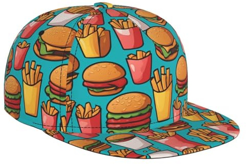 Fashion Cartoon Burger Pommes Print Baseball Cap für Damen und Herren - Verstellbar, Snapback, Ideal für Reisen, Outdoor, Sport, Schwarz, Schwarz, Einheitsgr��e
