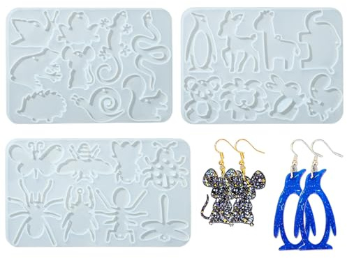 Airssory 3 Stück 3 Stile Insekten Tier Thema Silikonformen Schmetterling Schlange Pinguin Giraffe Elefant Ohrring Formen für DIY Gießharz Halskette Schmuck Handwerk Herstellung Dekoration