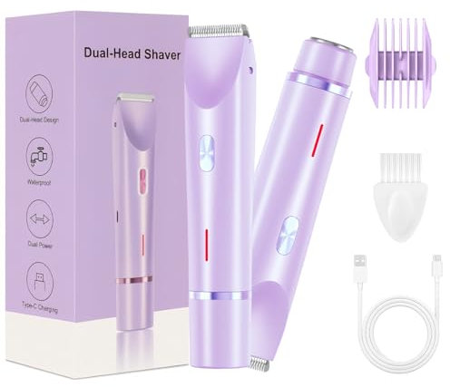 Rasierer Damen, 2-In-1 Intimrasierer für Frauen, Nass- und Trockengebrauch Intimrasierer für Frauen IPX7 was Serdicht mit USB-Aufladung für Beine, Arme, Achseln und Bikinizone (Lila)