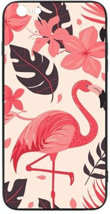 CRIVOTA Coque pour iPhone 6/6S - Nouveau Design Flamant Rose, Dos en Verre + TPU, Ajustement Parfait, Testé Selon Les Normes Militaires, Découpes Précises, Coques pour Hommes Et Femmes