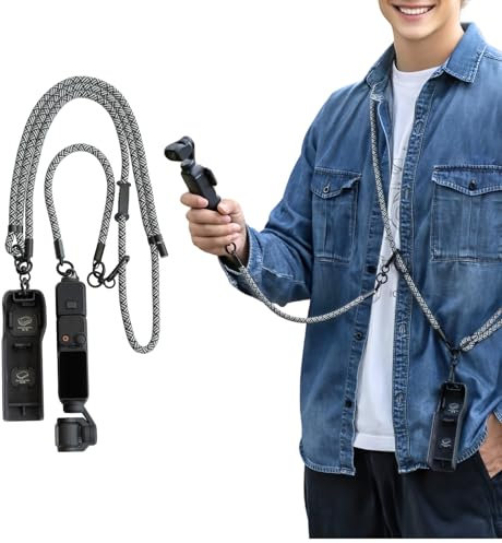 muuee Sangle tour de cou réglable 2 en 1 pour DJI Osmo Pocket 3, sangle de poignet et bandoulière réglable, convient pour Insta360 X5/X4, GoPro Hero, perche à selfie et accessoires d'appareil photo