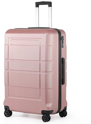 TANTOMI Hartschalen-Handgepäck Koffer Groß aus ABS+PC – Reisekoffer mit 4 Drehbaren Rollen (360°), Trolley mit Aluminium-Teleskopstange und 3 Stelige-Zahlenschloss (XL – 95L, Rosa Gold)