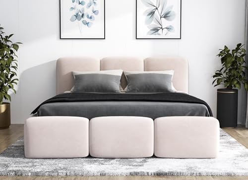 A&J MöbelLand Polsterbett 120x200 mit Bettkasten und Lattenrost – Star-OM, Bett mit Stauraum in Beige ohne Matratze