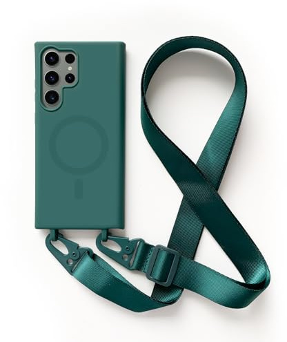 2NSPDRGNI Handykette Schutzhülle kompatibel mit Samsung Galaxy S22 Ultra Handyhülle mit Band,Kabellosem Laden Hülle Halsband Lanyard Silikonhülle,Dunkelgrün