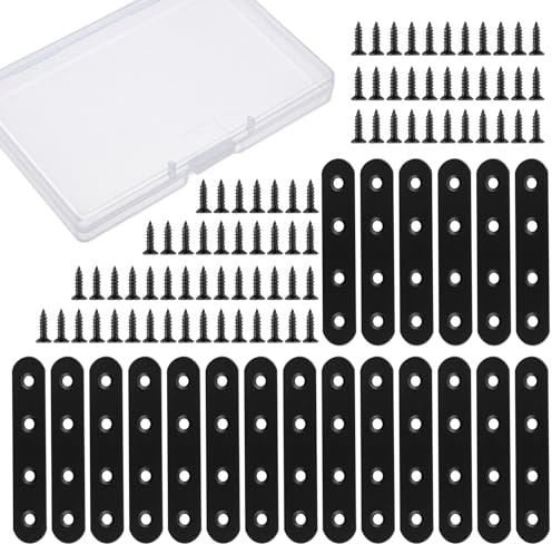 Staffe piatte dritte per legno nero, 20 pezzi, piastre di giunzione piatte con vite in acciaio inox staffe di fissaggio per unire mobili in legno