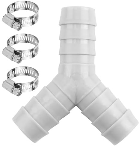 YOGAZEN 2-Wege Y-Verteilerstück, Waschmaschine Abfluss Adapter, Verteiler Zulaufschlauch Wasseranschluss, Doppelanschluss Schlauchverteiler mit 3 Schlauchschellen für Geschirrspüler Trockner