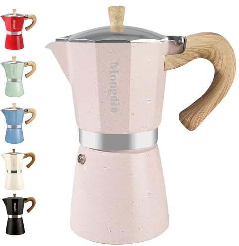 Mongdio Stovetop Espresso Maker Moka Pot, Cuban Coffee Maker Stove top coffee maker Moka Italian Espresso Greca Coffee Maker Brewer Percolator, 12 Espresso Cups, 20 oz - Pink