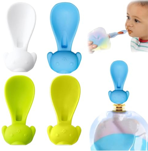 KQOZG Cucchiai per Bambini per l'Alimentazione, 4 Pezzi, Riutilizzabile, Cucchiaio Autoalimentante, Squeeze, Cucchiaio in Silicone, Svezzamento per Neonato, Giallo e Bianco
