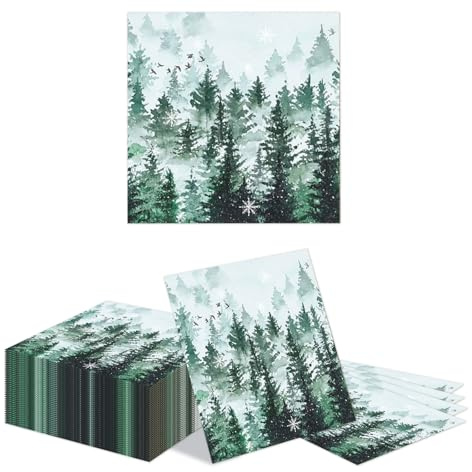 Kotkiddy 40 Stueck Winter Wald Natur Papierservietten 2 Lagen Rustikal Holzland Cocktail Servietten Einweg Dinner Servietten Party Servietten Fuer Baby Shower Hochzeit