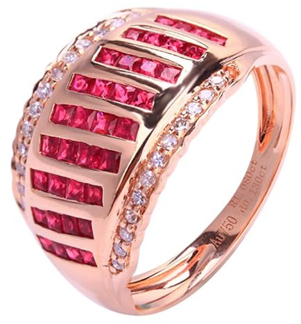 Anello Oro 750, Anelli Fidanzamento Donna Rosso 1.08 Carati Ruby Creato In Laboratorio Fila Di Perforazione Oro Rosa 18 Carati con Moissanite Misura 20