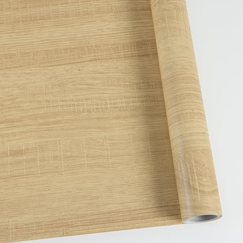 Light Brown Wood Effect Vinyl Wrap Self Adhesive Wallpaper for Furniture | 40cm X 300cm Oak Sticky Back Plastic Roll, Wood Effect Wallpaper Vinyl Wrap for Kitchen Worktop Windowsill Desk