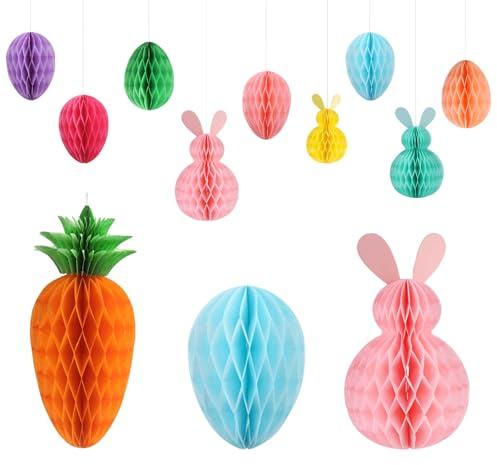 OMIGA 11 Stück Ostereier Papier zum Aufhängen Osterhasen Deko Seidenpapier | Wiederverwendbare Farbig Ostereier Pappmache für Innen und Draußen Deko Frühling