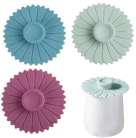 3 Pcs Sunflower Silicone Cup Covers – Vibrant Drink Safety Lids for Cups, Flexible Mug Covers for Hot Drinks, Tea & Coffee – Pink, Blue & Green
