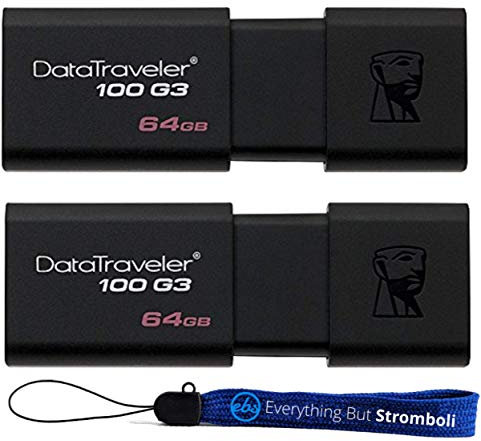 Kingston (TM) - Memoria flash digital (2 unidades, 64 GB, 64 GB, USB de alta velocidad (DT100G3) con (1) cordón Everything but Stromboli (TM)