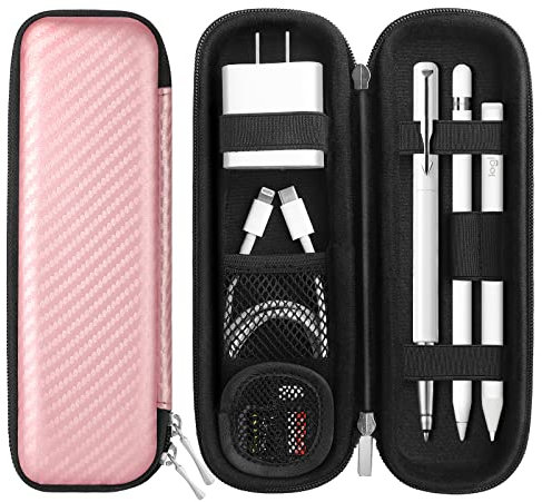 Aunote Apple Pencil Case, PU Leather Case Carrying Bag Sleeve Pouch Cover for iPad Pro 9.7 12.9(1 Pocket For Pencil Tips) Apple Pencil Accessories To Storage Pencil/USB Cable/Earphone Rose Gold