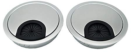 2x Qrity Metal Round Computer Desk Grommet Cable Hole Covers for Management of Office & Computer Desk, Hole Dia 80mm