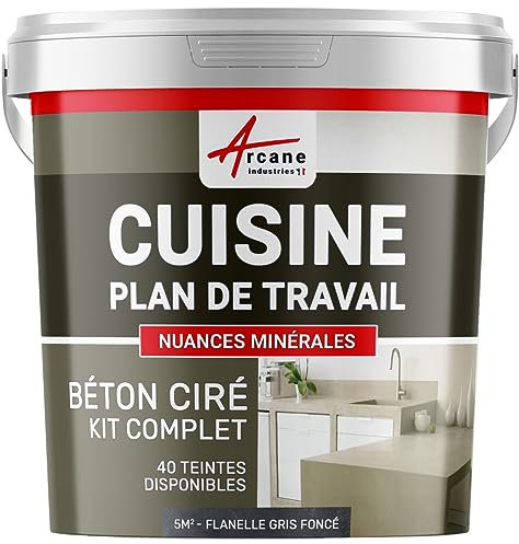 Béton ciré cuisine, plan de travail, crédence, évier, sol et mur, revêtement mural décoratif, kit complet - 5 m² (en 2 couches) Flanelle Gris Foncé - ARCANE INDUSTRIES