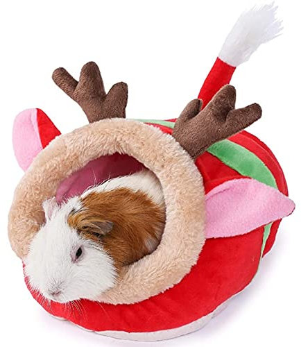 JanYoo Kleintierhöhle für Chinchilla, Igel, Meerschweinchen, Käfigzubehör, Spielzeug, für Bartagame, Hamster, Frettchen, Ratte(Rentier,S)