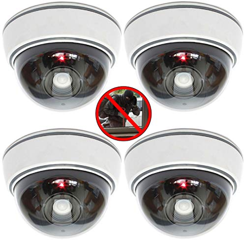 Lot de 4 caméras de dôme Professionnelles avec caméra Clignotante factice avec Objectif et Surveillance vidéo Clignotante Dummy Fake