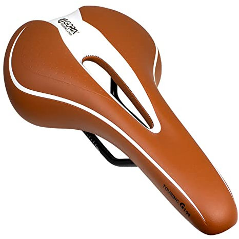 GORIX Fahrradsattel Sitz Bequemes Kissen mit Rail Mountain Road Fahrrad für Männer und Frauen (GX-C19) (Hellbraun × Weiß)