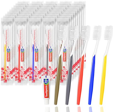 Einmal Zahnbürsten,30 Packungen Einwegzahnbürsten Mit Zahnpasta Set Einzeln Verpackt für Hotel/Camping/Pflegeheim/Wohltätigkeit (5 Farben)