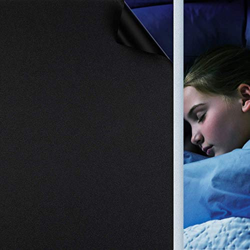 Fensterfolie Selbsthaftend Verdunkelungsfolie Blickdicht Sichtschutzfolie Anti-UV & Sichtschutz Fenster Klebefolie Statische Folie Dunkel für Schlafzimmer Badezimmer - Schwarz [44,5x200 cm]