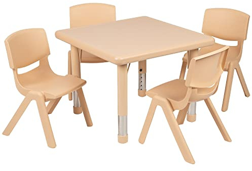 Flash Furniture 24 Square Natural Plastic Height Adjustable Activity Table Set with 4 Chairs