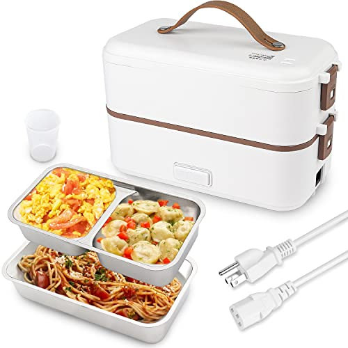 Self Cooking Electric Lunch Box, Toursion Mini Rice Cooker, 2 Layer Steamer Lunch Box for Home Office School Travel Cook, Raw Food, 800ml/110V (Only the Wall Plug)