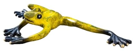 IDYL Bronze-Skulptur Grüner Frosch | 4x11x21 cm | Tierfigur aus Bronze handgefertigt | Gartenskulptur oder Teich-Dekoration | Hochwertiges Kunsthandwerk | Wetterfest