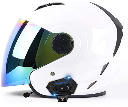 Casque à Face Ouverte Bluetooth Casque Moto Jet avec Visière Casque Demi-Jet Scooter pour Scooter Chopper Casque de Moto Homme et Femme ECE Homologué I,L