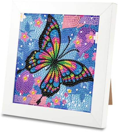 Wishstar Diamond Painting Schmetterling Kinder,Diamond Painting Mit Holzrahmen,5D DIY Set Schmetterlings, Diamant Painting Bilder, Mädchen Arts Craft für Geschenk Home Room Wanddekoration 18x18 cm