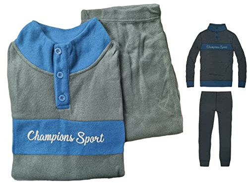 DEMONA Pigiama Uomo Invernale Molto Caldo in Morbidissimo Pile Maglia Pantalone Inverno SPEDIZIONE Gratuita (IT, Testo, L, Regular, Regular, Brandon-A/Grigio)