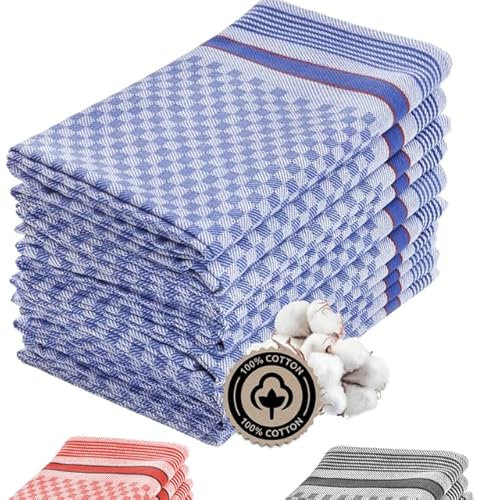 Zestri 10-er Set Grubentücher Blau kariert | Profi-Küchentücher 45x90 cm | Pflegeleicht 95° waschbar | Grubenhandtücher aus 100% Baumwolle | ÖKO-TEX Standard | Geschirrtücher Premium-Qualität
