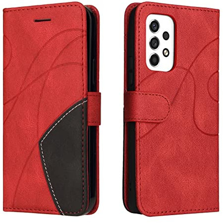 Fatcatparadise Coque pour Samsung Galaxy A53 5G, Etui en Cuir PU Portefeuille Housse Fermeture Magnétique und Flip Protection Case avec Antichoc TPU, Etui à Rabat, Fentes pour Cartes (Rouge)
