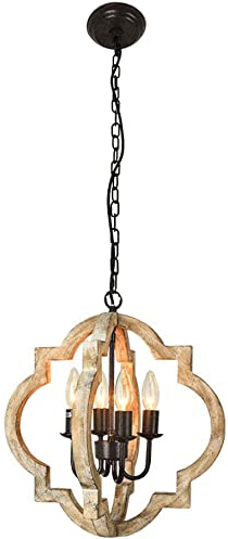 LGDEERCO Retro 4-Lichter Bauernhaus Handgemachter Holz Kronleuchter Rustikal Verstellbare Decke Hängende Pendelleuchte Für Kücheninsel Schlafzimmer Speisesaal Korridor Bürobeleuchtung
