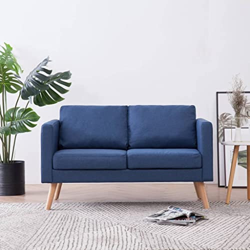 KOIECETA Sofa 2-Sitzer mit Rückenkissen Sitzkissen Zweisitzer Polstersofa Loungesofa Lounge Stoffsofa Sitzmöbel Wohnzimmer Stoff Holzrahmen Blau