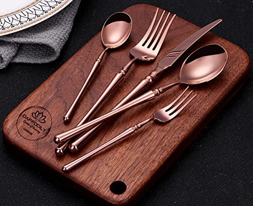 DAFFODILY® Luxury Cutlery Set, 18/10 Stainless Steel, Mirror Finish Kitchen Cutlery Sets, Dishwasher Safe, Ideal for New Home Gifts (Talin 20 Pièces - Rosé Or)