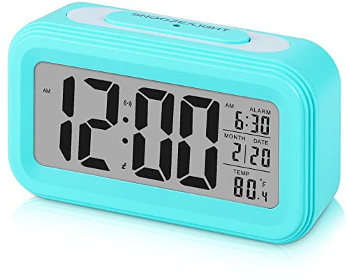 Sarsumir Digitaler Wecker, Wecker Digital LED mit Licht Temperaturanzeige Wecker Ohne Ticken mit Datums Snooze Funktion für Kinder Mädchen Jungen Erwachsene Reisewecker Batteriebetrieben, Blau