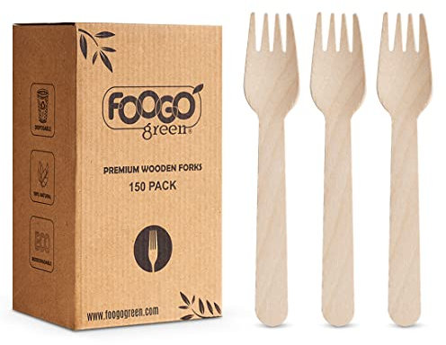FOOGO Green 600pcs Disposable Wooden Forks, FSC® Certified, 16cm, Biodegradable Compostable, Eco Friendly, Wedding Picnic Party Camping Catering, Like Bamboo Cutlery Set