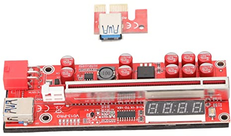 PCIE Riser 1x Bis 16x Grafikerweiterung für Ethereum/GPU Mining Equipment Powered Riser Adapter Card, 10 Solid Capacitors, 60 cm USB 3.0 Cable, 6PIN to 15Pin Power Cable