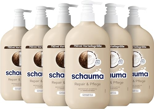 Schauma Schwarzkopf Shampoo Repair & Pflege (6x 750 ml), Haarshampoo repariert das Haar und sorgt für Geschmeidigkeit, Reparatur-Shampoo für strapaziertes & trockenes Haar