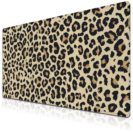 Samgula Grand sous-main noir et jaune, long tapis de souris pour clavier, tapis de souris de jeu, base en caoutchouc antidérapant, 90 x 40 cm, pour travail/jeu/bureau/maison - Motif léopard