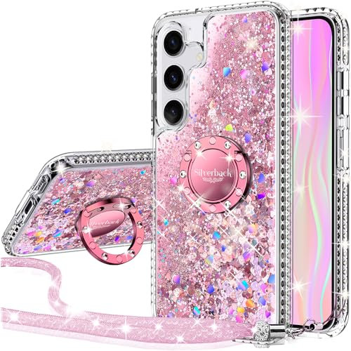 Miss Arts Coque pour Samsung Galaxy S24, Fille Silicone Paillette Bling Glitter de Luxe avec Support, Liquide Gel Housse Etui de Protection pour Samsung S24 - Rose