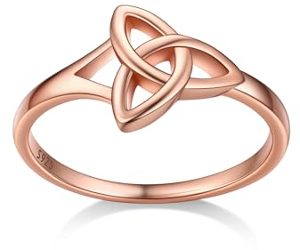 Bestyle Triquetra Trinität Ring Damen 925 Sterling Silber Traditionellen Keltischen Liebesknoten Ehering Verlobungsring für Valentinstag Hochzeit Geburtstag, Roségold, Ringgröße 65