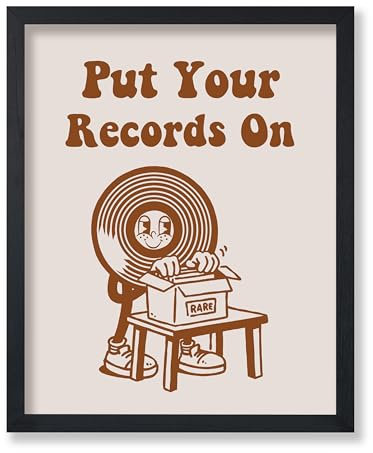 Poster Master Poster Put Your Records On, Retro-Vinyl-Schallplattendruck, Musikkunst, flippige Kunst, braune adrette Kunst, Musiker-Kunst, tolle Wanddekoration für Wohnzimmer oder Musikzimmer, 20,3